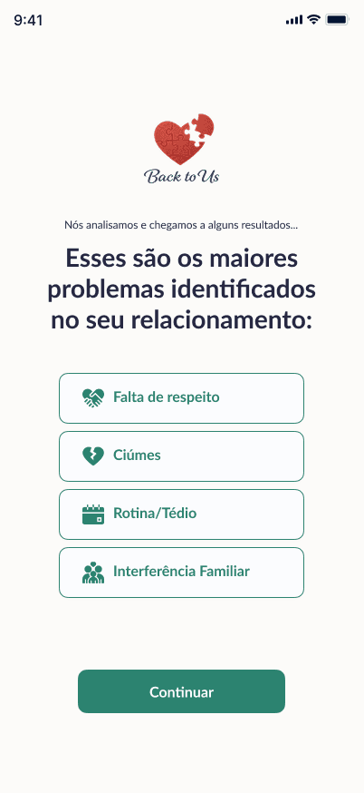 Tela de conexão do casal no Back to Us