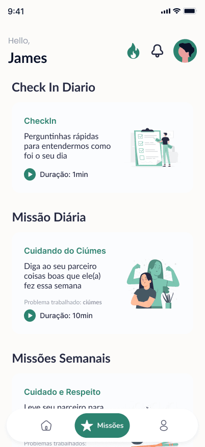 Tela de missões diárias do Back to Us